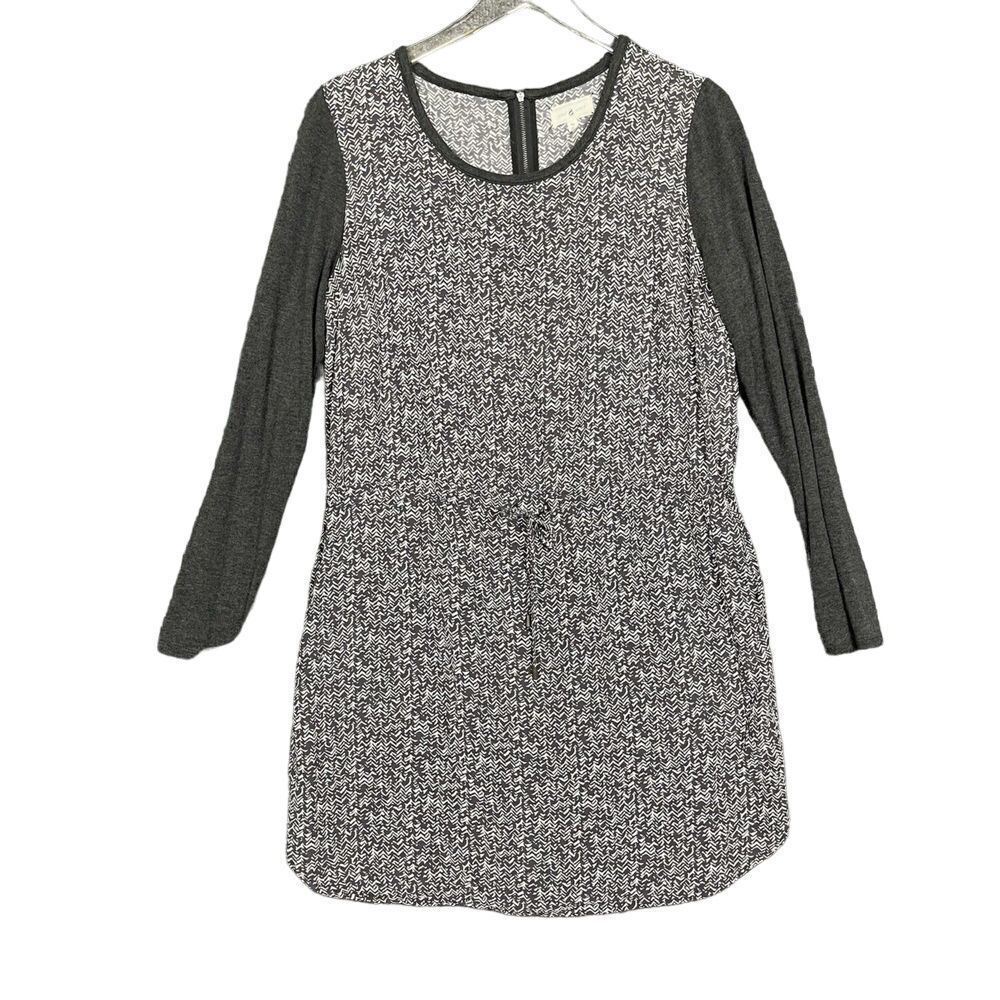 Lou And Grey Dress Womens Medium Grey Print Blouson Drawstring Waist Midi Loft